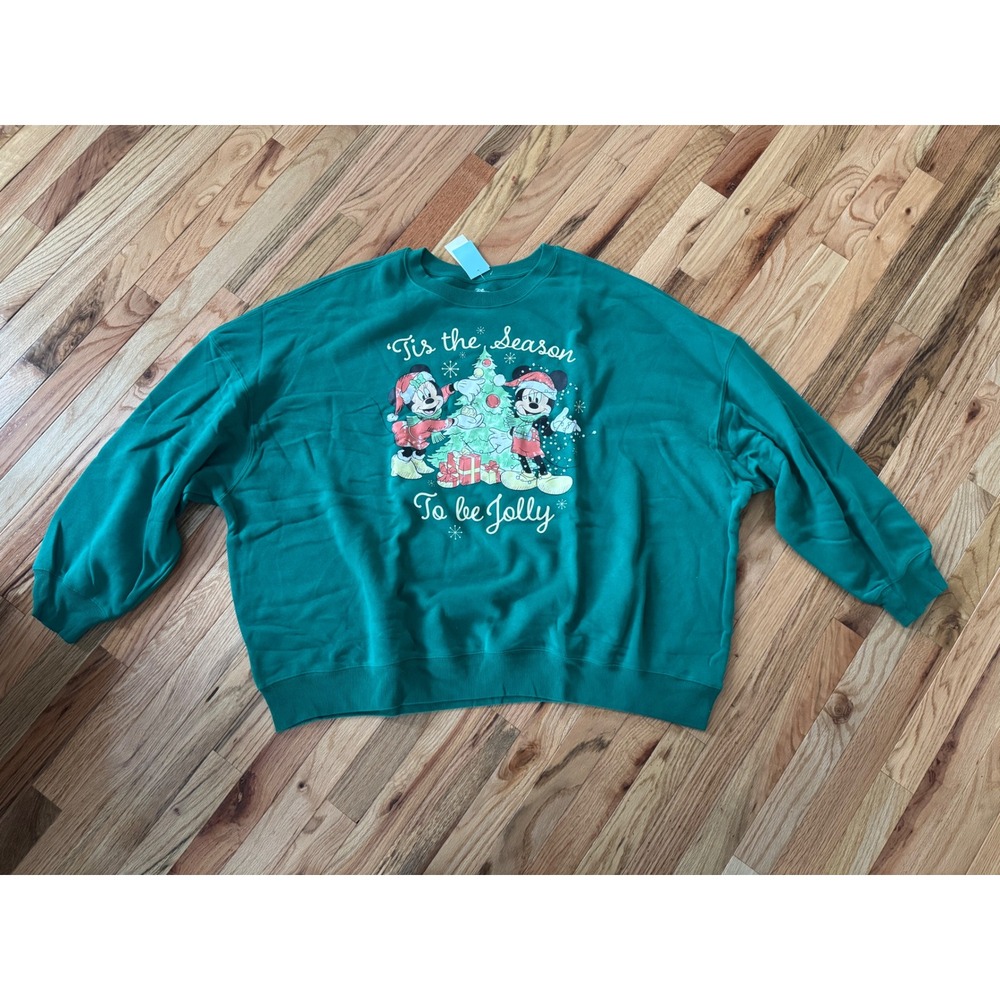 Disney Mickey Mouse Christmas Sweatshirt Green Tis The Season 3X